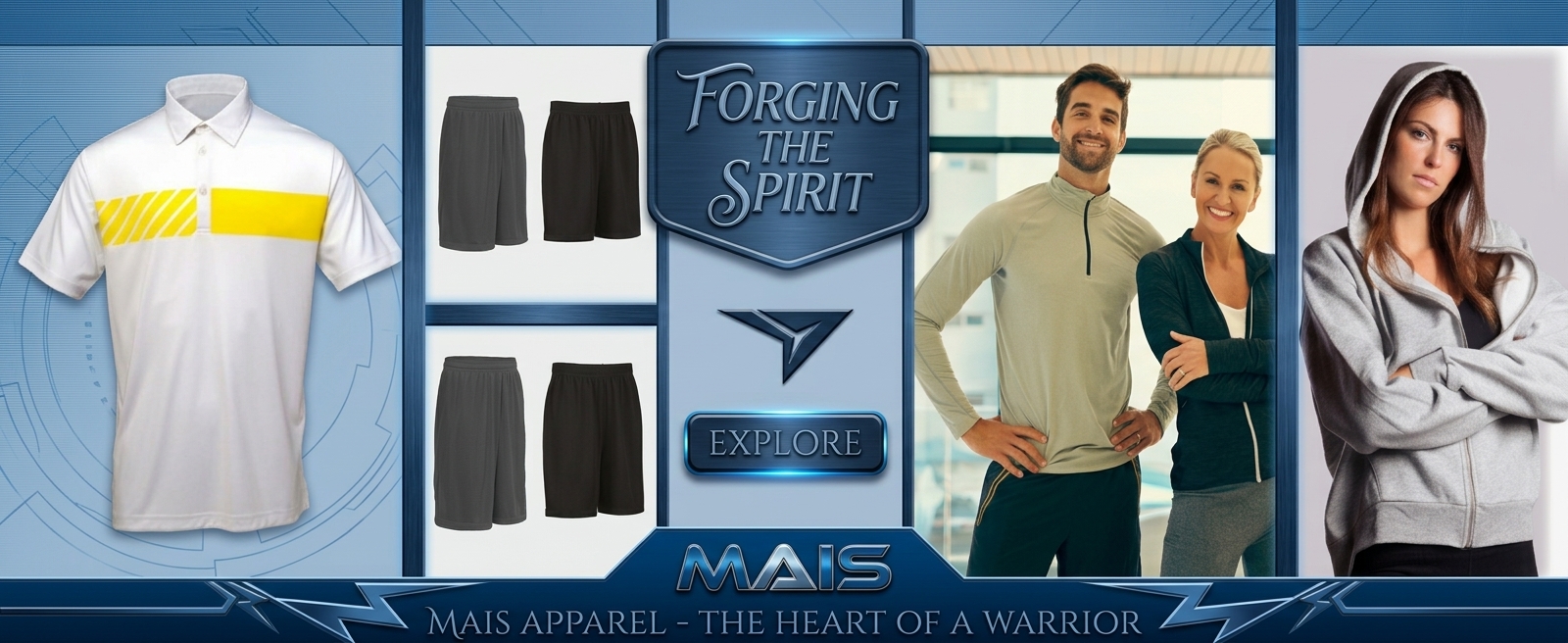 Forging the Spirit. MAIS Apparel polo shirt, shorts, training tops and a hoodie.